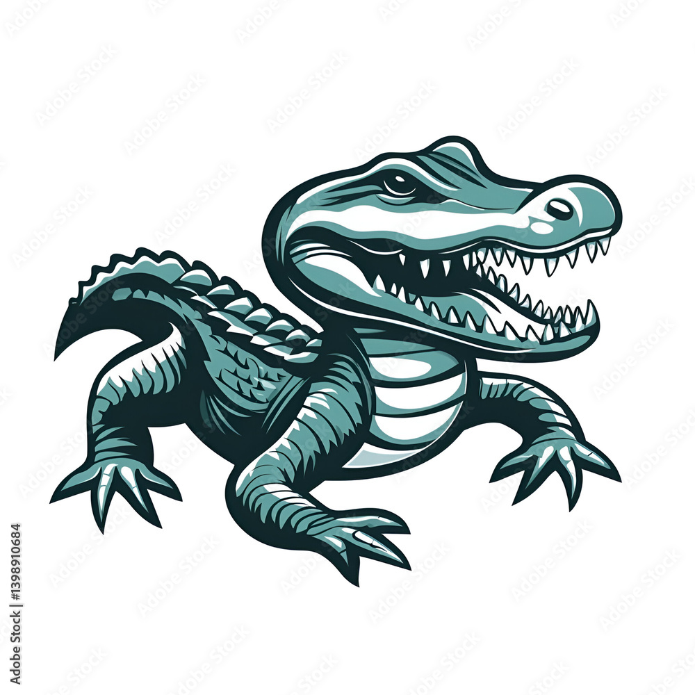 Obraz premium Detailed Illustration of a Ferocious Crocodile with Sharp Teeth and Dynamic Pose on a Transparent Background