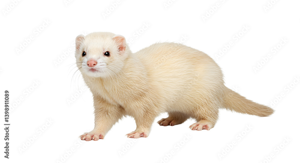 Cream-colored ferret walking on transparent background Cream-colored ferret walking on transparent background
