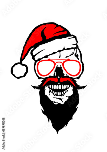 tete de mort noel bonnet barbe lunette crane