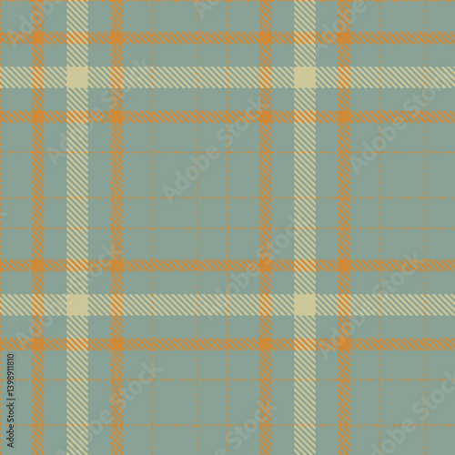 Neon greyish teal and Muted dull orange Seamless Tartan Fabric Design