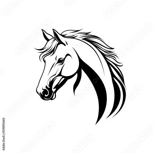 Wallpaper Mural Elegant Black Silhouette of a Horse Head with Flowing Mane in an Artistic Design against a Transparent Background Torontodigital.ca