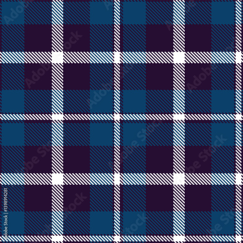 Plaid pattern seamless. Muted very dark purple & Traditional prussian blue Tartan Fabric Design. 