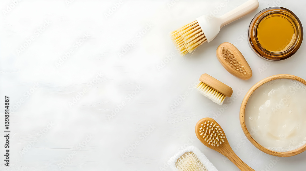 Natural Spa Tools And Products On White Surface Natural Spa Tools And Products On White Surface