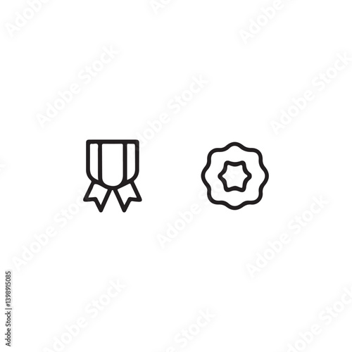 Simple Line Icons of a Medallion and Seal.This clean vector graphic features two simple, black line icons: a medal with ribbons, and a decorative seal.