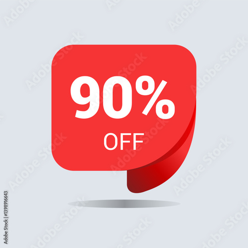 90% off discount, ninety percent chat balloon. Special offer sale red tag. Concept of the price list for discounts. Advertising campaign, sales, label offer. Vector illustration.