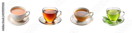 Panel kuchenny z motywem Different types of tea collection, hot beverage assortment, tea cups and saucers variety on transparent background