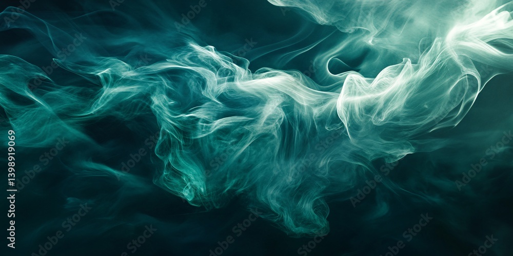 Obraz premium Luminous Green Smoke Shapes in a Dreamlike Abstract Digital Composition