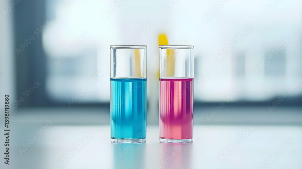 Laboratory Test Tubes With Blue And Pink Liquids Laboratory Test Tubes With Blue And Pink Liquids