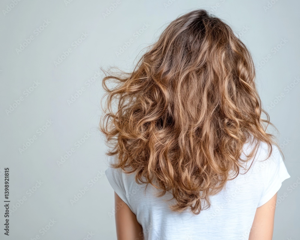 Wavy blonde curly hair woman back view attractive fashionable hairstyle beauty portrait Wavy blonde curly hair woman back view attractive fashionable hairstyle beauty portrait