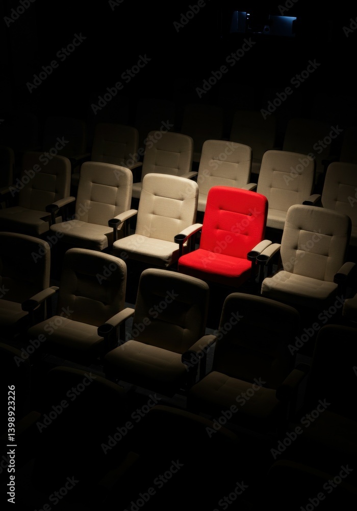 Fototapeta premium Spotlight on Single Red Chair in Empty Theater