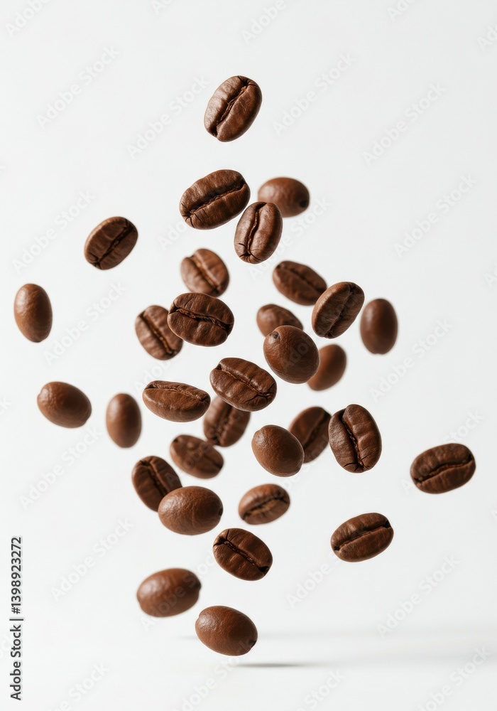 Obraz premium coffee beans floating in the air against white background