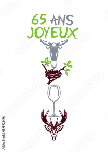 Fotografie 65 ans ane nid verre cerf rebus anniversaire