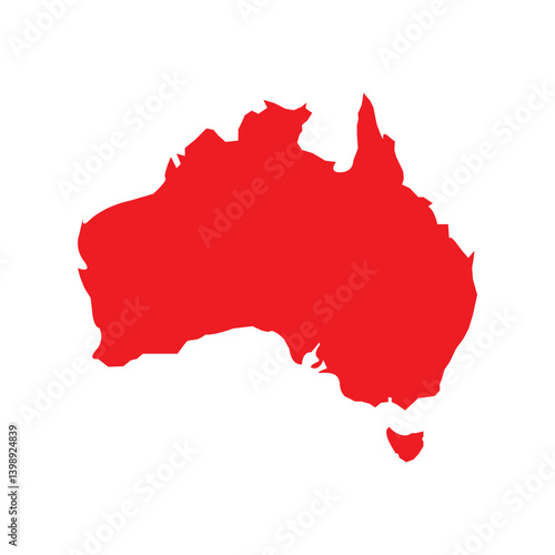 Red Australian map outline on a white background