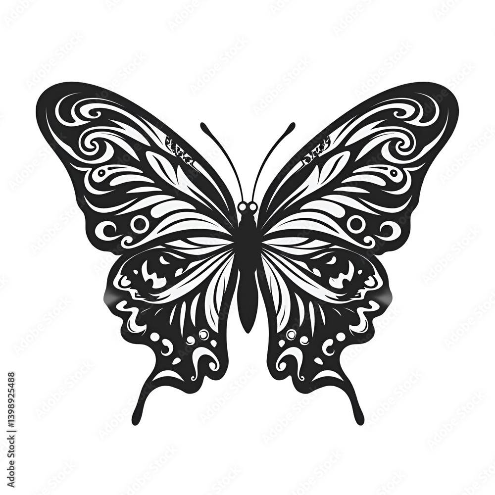 Intricate Black and White Butterfly with Detailed Pattern and Elegant Wings on a Transparent Background Representing Nature's Beauty Intricate Black and White Butterfly with Detailed Pattern and Elegant Wings on a Transparent Background Representing Nature's Beauty