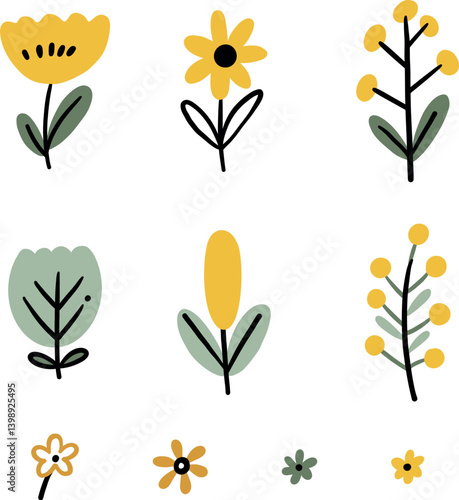 Yellow Floral Clipart Set for Baby and Spring
