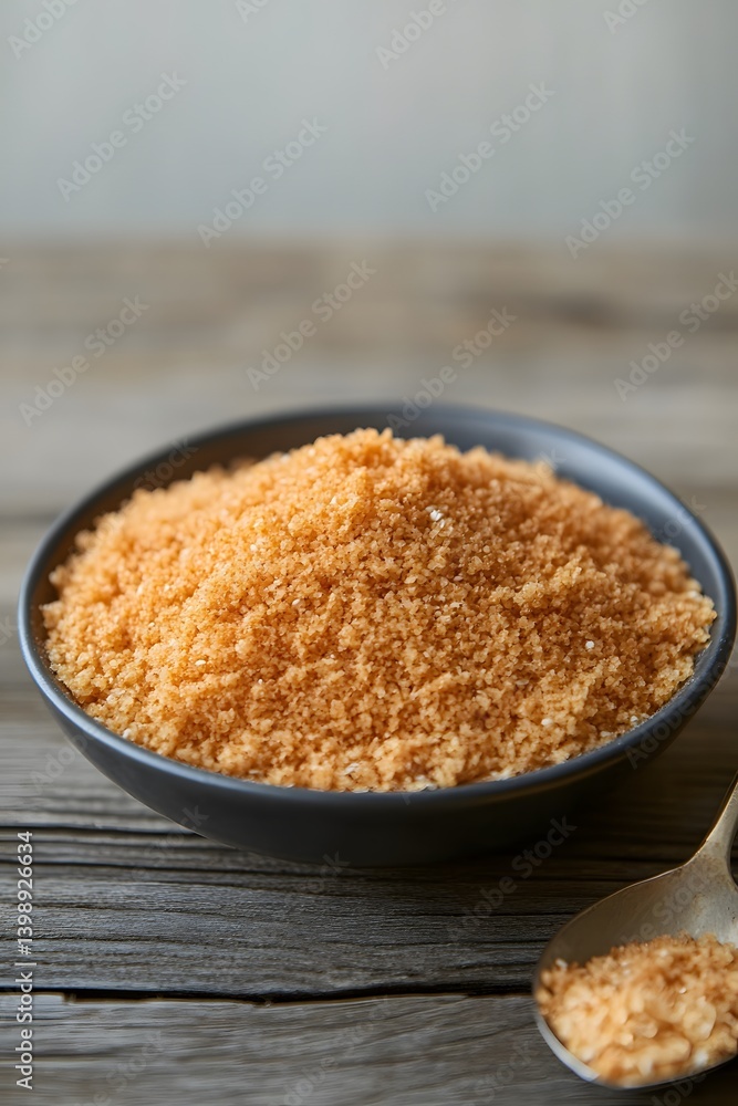 Brown Sugar Crystals in Bowl on Wood Table Brown Sugar Crystals in Bowl on Wood Table