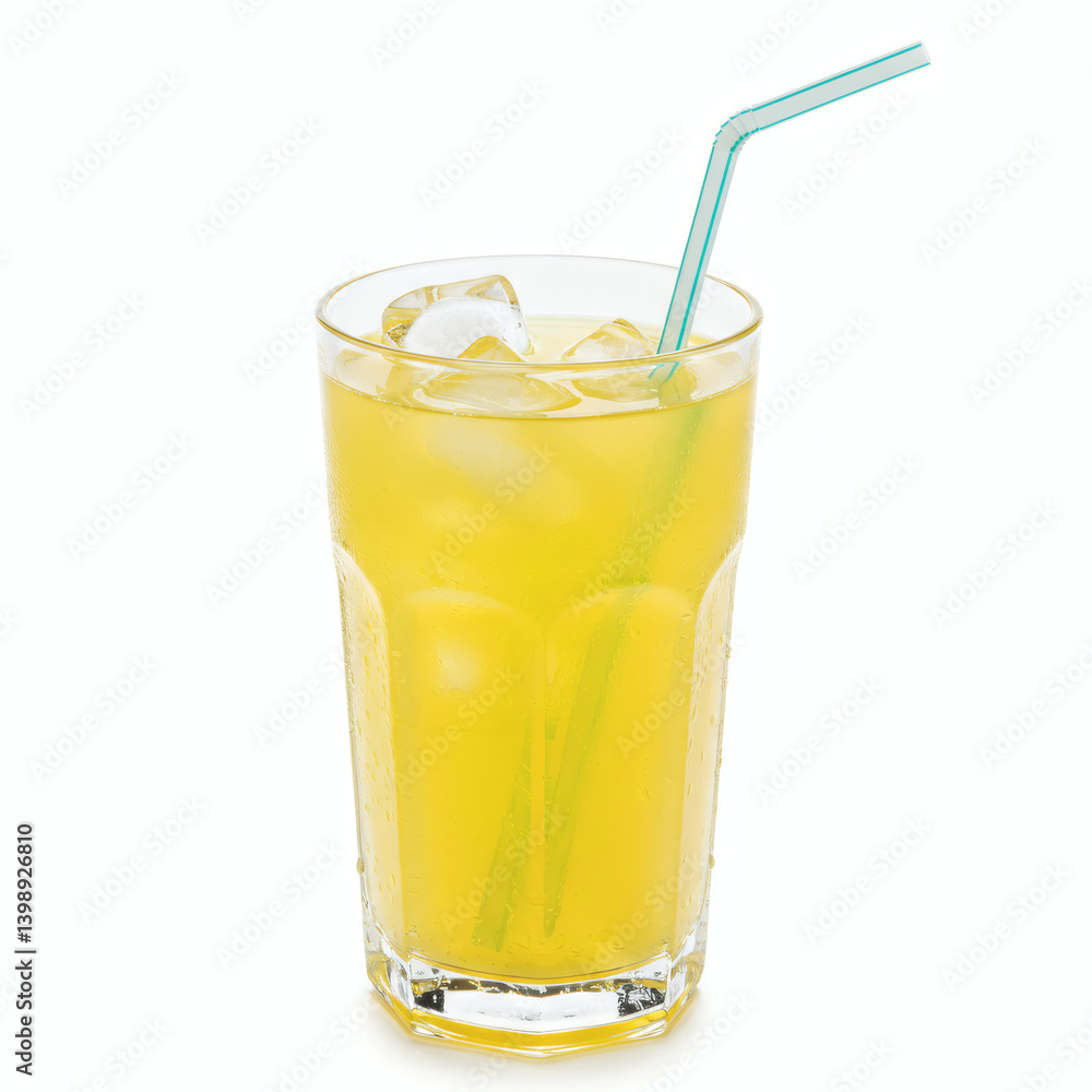 Refreshing Iced Yellow Citrus Drink in Glass with Straw Refreshing Iced Yellow Citrus Drink in Glass with Straw