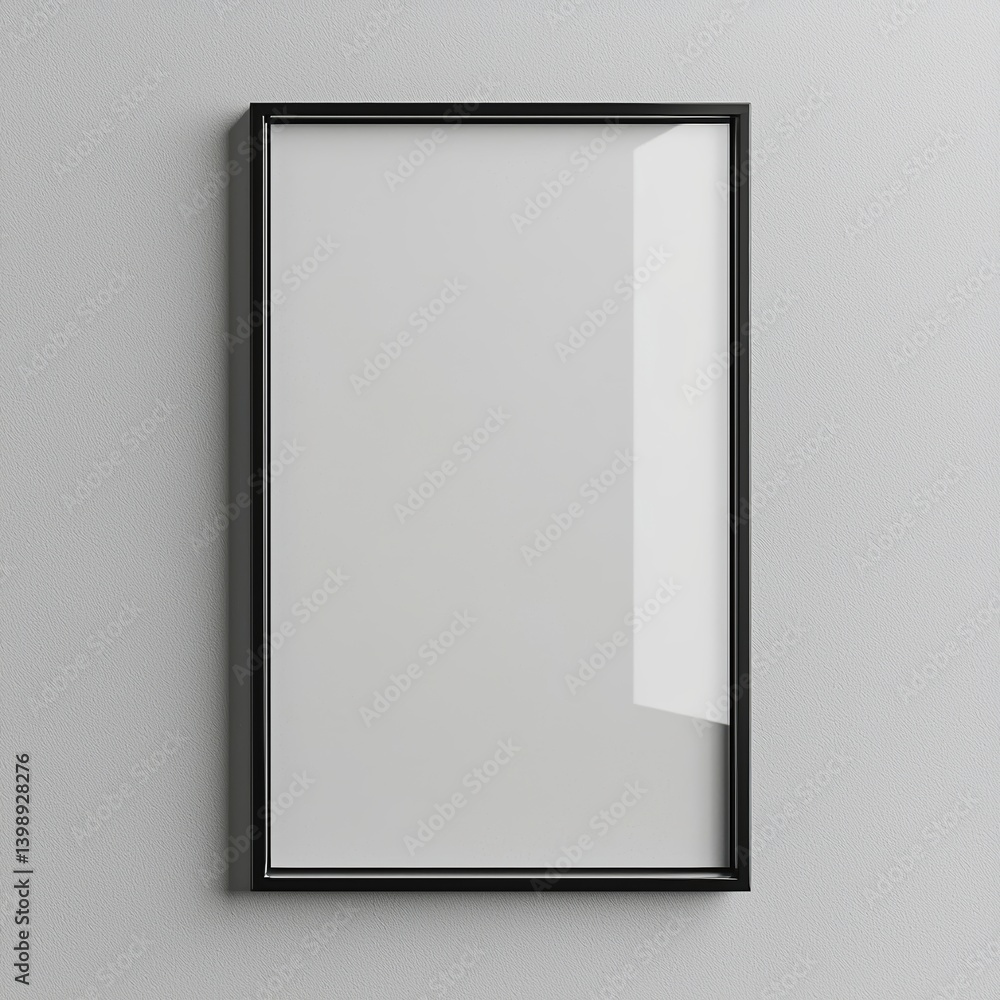 Blank Black Frame Mockup on Grey Wall Blank Black Frame Mockup on Grey Wall