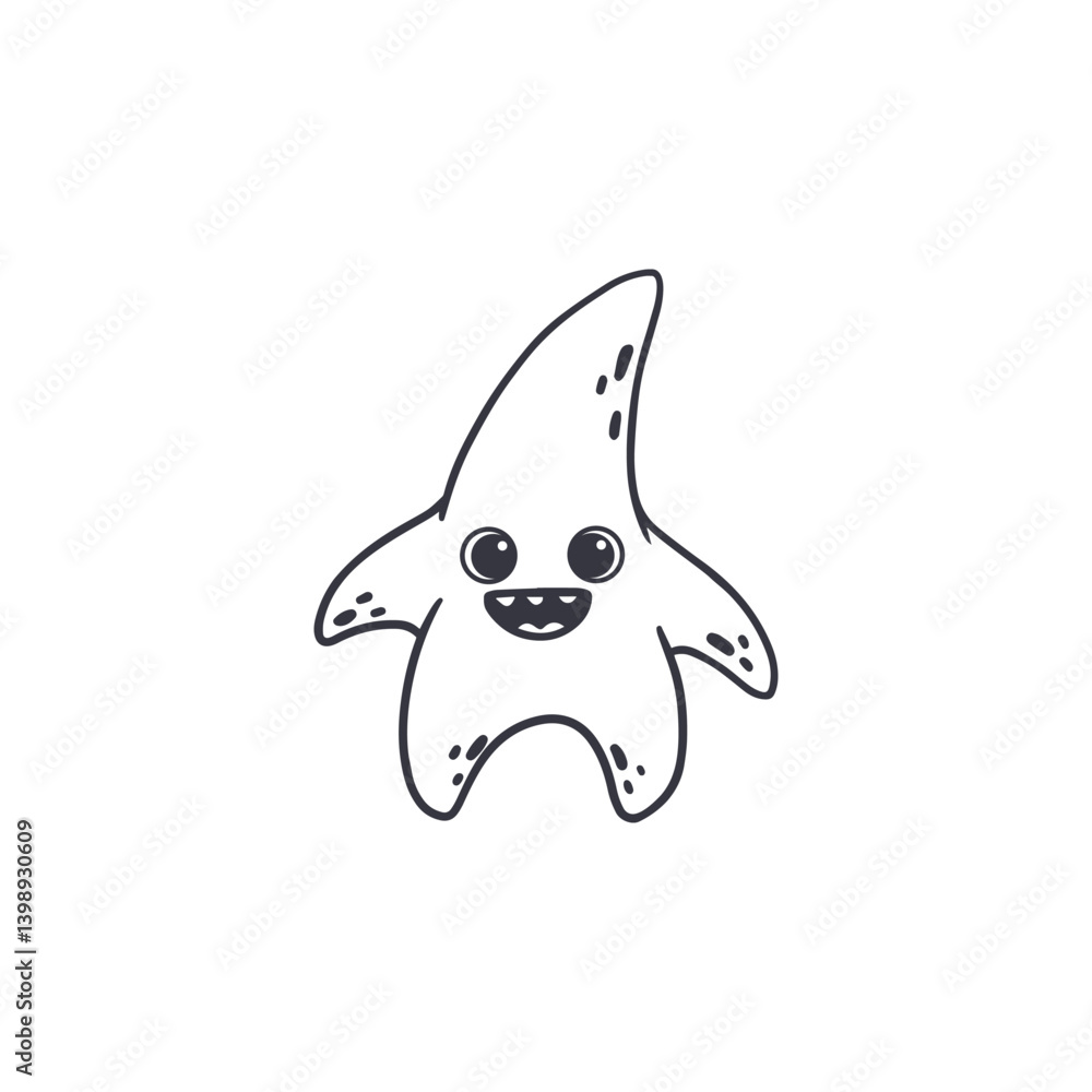 Fototapeta premium Cute cartoon monster on white background. Starfish. Happy Alien. Coloring. Doodle monster. Vector illustration