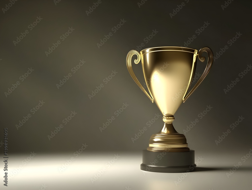 Elegant golden award trophy on dark surface with spotlight for leadership, excellence, and performance success Elegant golden award trophy on dark surface with spotlight for leadership, excellence, and performance success