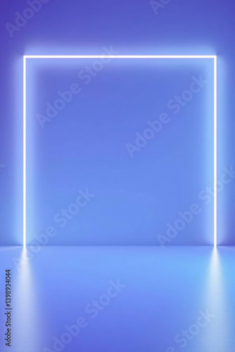 Square neon frame with a vibrant blue glow on a gradient background.