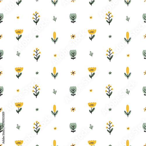 Yellow Floral Kids Pattern for Spring Fabric