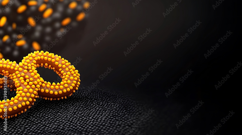 Fototapeta premium Close-up of vibrant orange and black abstract rings on a textured dark background