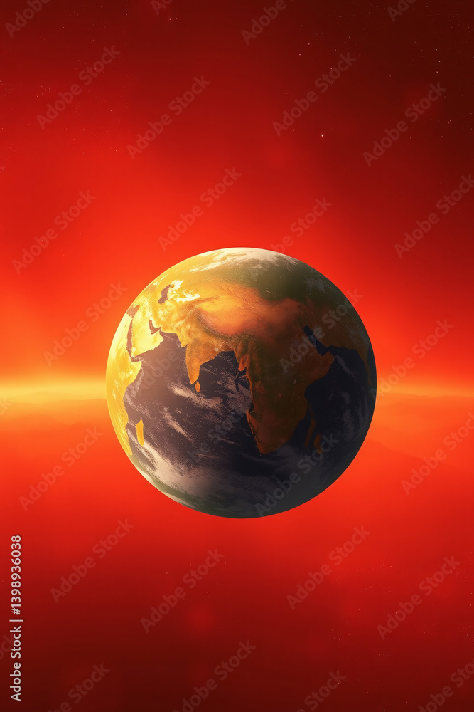 A glowing Earth bathed in warm, fiery hues of red and orange, creating a serene, otherworldly scene. A glowing Earth bathed in warm, fiery hues of red and orange, creating a serene, otherworldly scene.