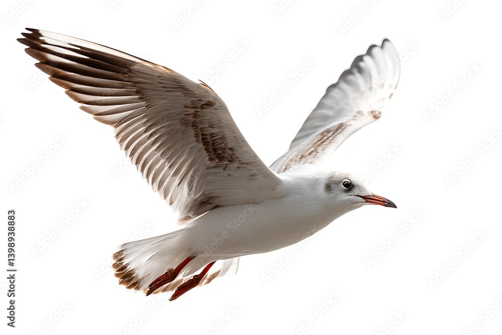 Obraz premium Dynamic Soaring Gull Isolated White Backdrop 