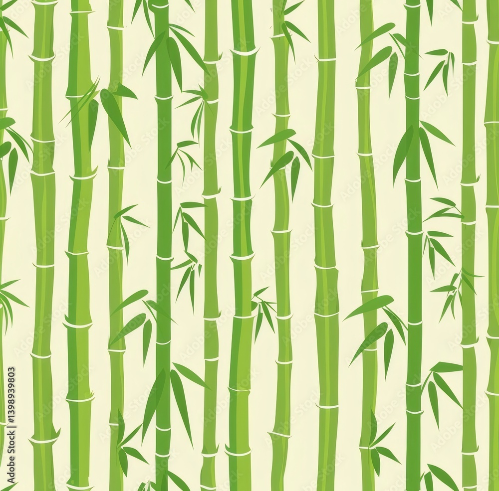 Green Bamboo Stalks With Leaves Seamless Pattern Over Beige Background Depicting Natural Forest Green Bamboo Stalks With Leaves Seamless Pattern Over Beige Background Depicting Natural Forest