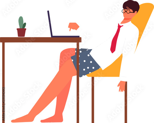 employee bored and tired of remote working in a home office