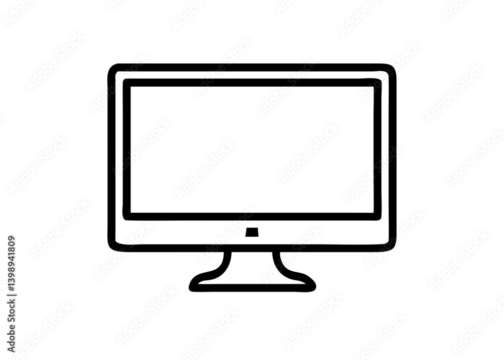 desktop pc. Cute icon with black line drawing. desktop pc. Cute icon with black line drawing.