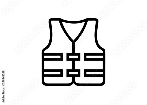 Life Jacket. Vest icon. Fishing tool motif. Cute icon with black line drawing.