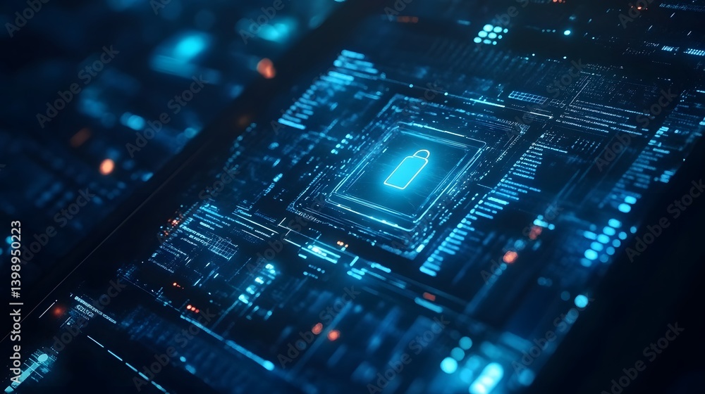 Obraz premium A high-tech circuit board showcasing digital battery icon with a mesmerizing blue glow, symbolizing power and innovation.