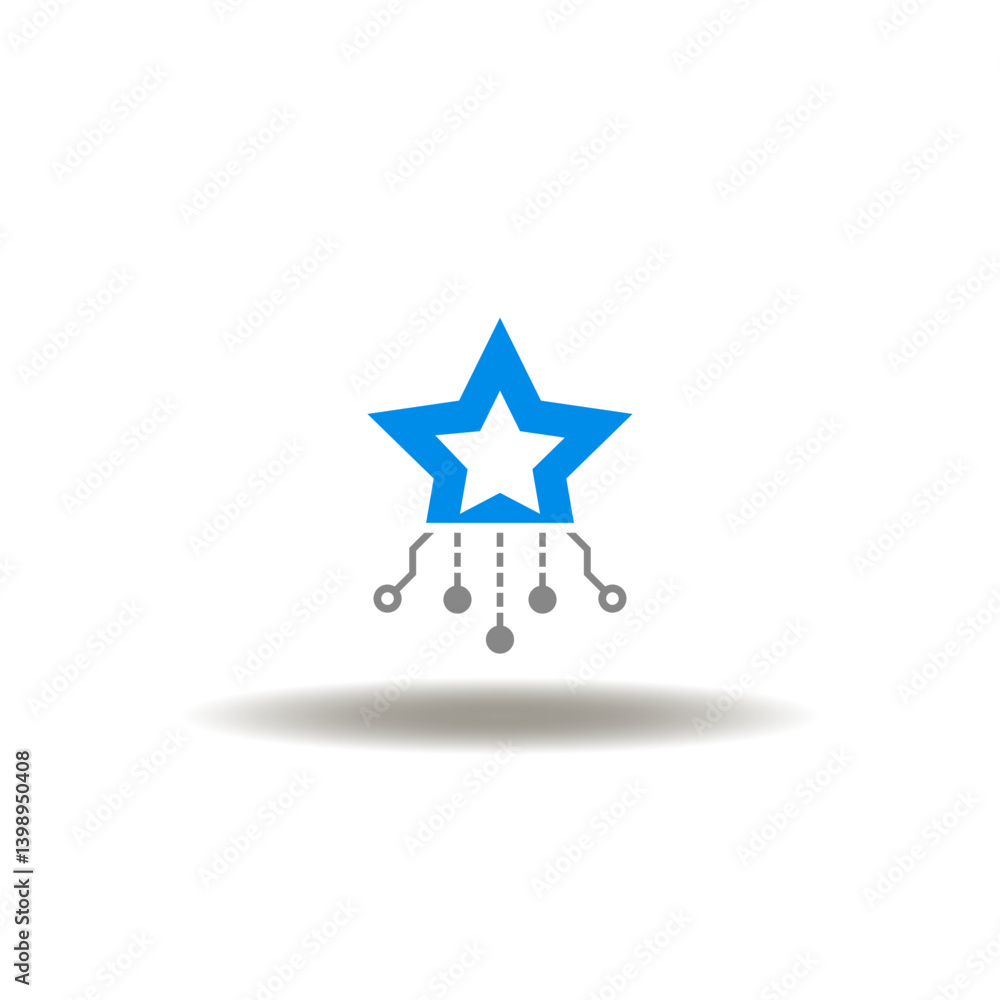 Vector illustration of star with electronic circuit. Icon of military computing digital AI technology. Symbol of innovative electronic army.