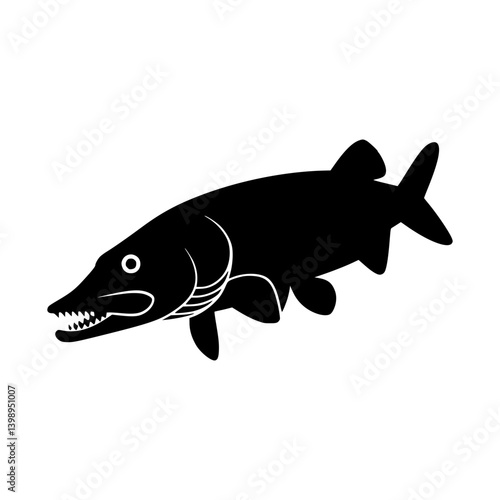 Pike Fish Icon - Black Silhouette