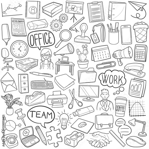 Office Work Doodle Icon Hand Draw Line Art	
