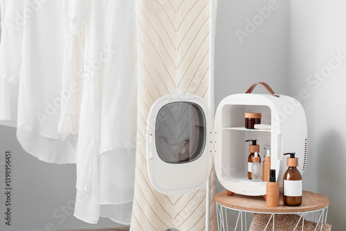 Modern white mini fridge wi...