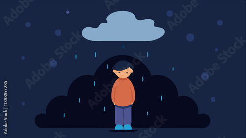 Dark Cloud Overhead An illustration of a person standing beneath a dark cloud that drizzles rain depicting the feelings of sadness and depression accompanying loneliness.