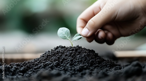 Obraz na płótnie Gentle hand touching a young plant shows the essence of care and growth : Generative AI w salonie