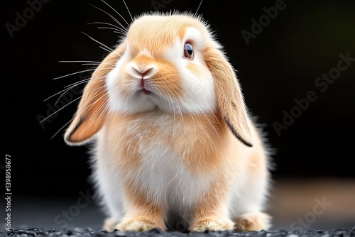 Obraz na płótnie Charming closeup of a playful fluffy bunny with a curious look and bright eyes on a dark surface : Generative AI w salonie
