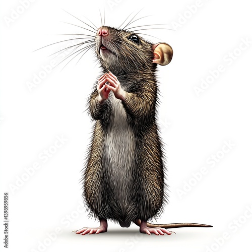 Obraz na płótnie Detailed image of an attentive brown rat standing upright with its paws together in a cute pose : Generative AI w salonie