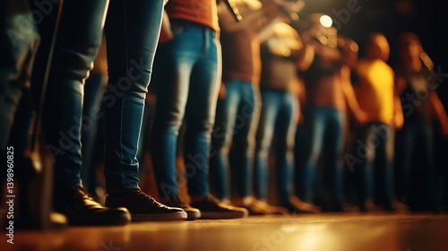 Obraz na płótnie Energetic Group of Singers on Stage Showcasing Their Passion Through Dynamic Leg Positions and Movement : Generative AI w salonie
