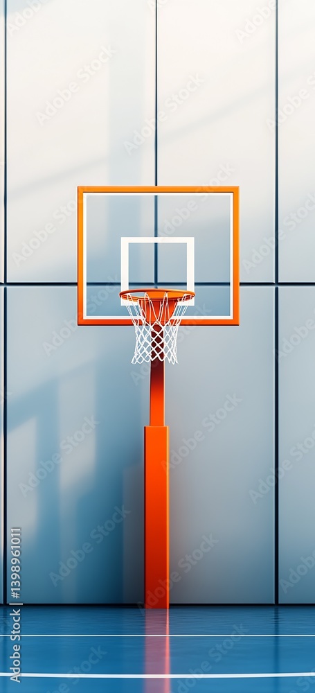 Vibrant orange and white basketball hoop set against a clean backdrop ideal for sports imagery : Generative AI