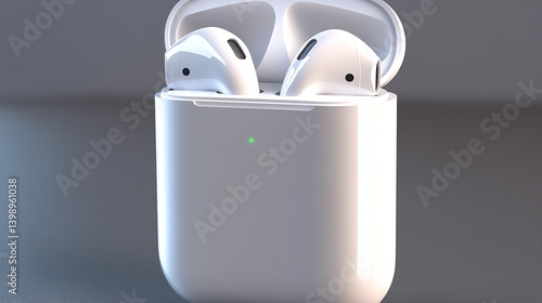 Obraz na płótnie Detailed Look at Open Wireless Earbuds in Chic White Charging Case for Music Lovers : Generative AI w salonie