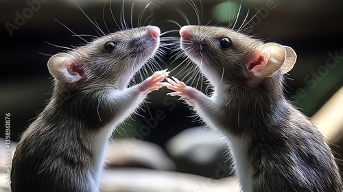 Obraz na płótnie Charming capture of two mice engaging in a cute and playful moment in a soft natural setting : Generative AI w salonie