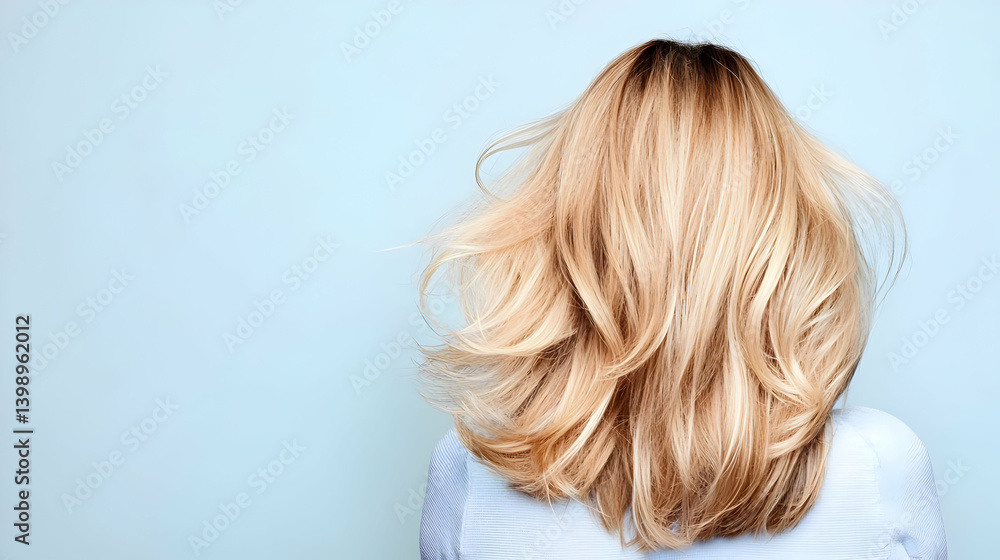 Naklejka premium Woman With Blonde Hair In Light Blue Background