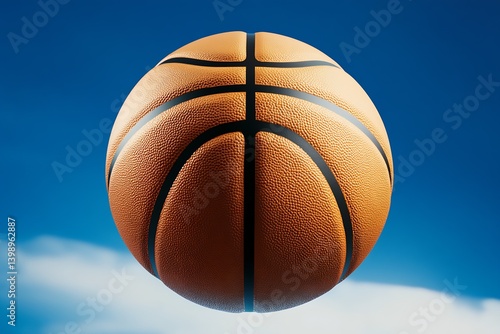 Obraz na płótnie High Resolution Basketball Floating Against a Clear Blue Sky Background Capturing Motion and Sport Energy : Generative AI w salonie