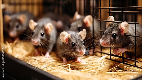 Obraz na płótnie Curious pet rats peeking out of their cage in a natural straw environment showcasing their playful nature : Generative AI w salonie