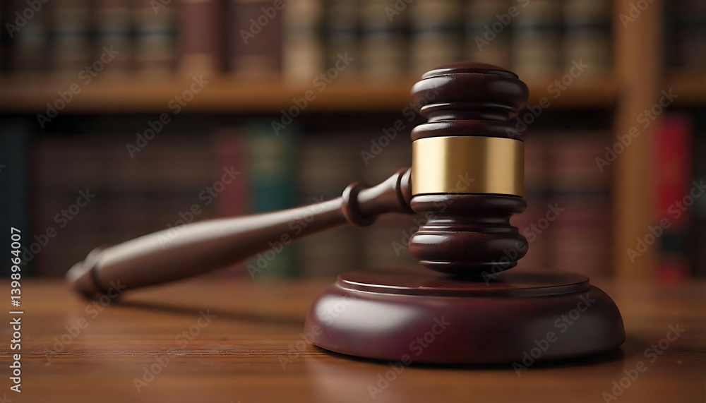 Judge's gavel on library background. Law and justice concept created with generative ai Judge's gavel on library background. Law and justice concept created with generative ai